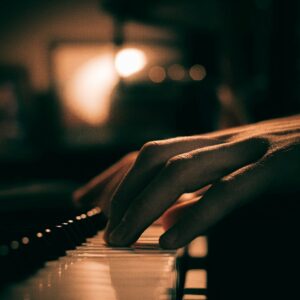 Piano keys in low light, cover art for the Filmy Dil Series Bollywood piano MIDI bundle
